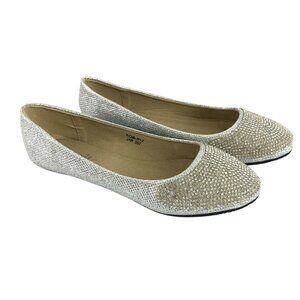 Lucita Womens Ballet Flats Slip On Metallic Rhinestones Glitter Silver Size 5.5